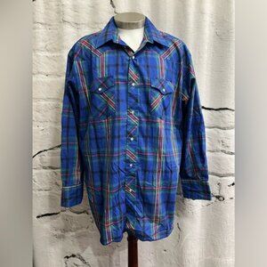 Vintage Wrangler  X-Long TailsTall Blue Green Pink Pearl Snap Western Cowboy‎